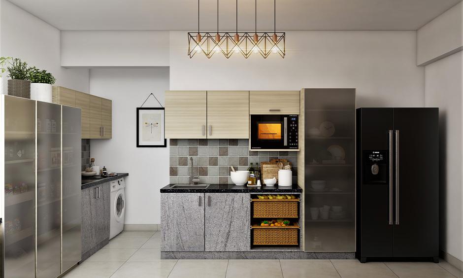 Black frosted glass crockery cabinet, which is hidden smartly