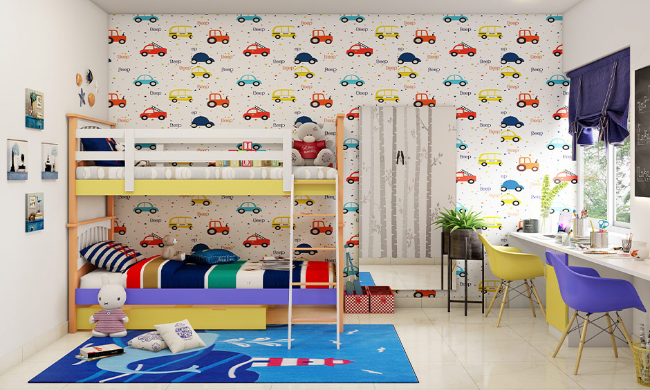 Children’s bedroom wall stencil design, which looks extremely playful