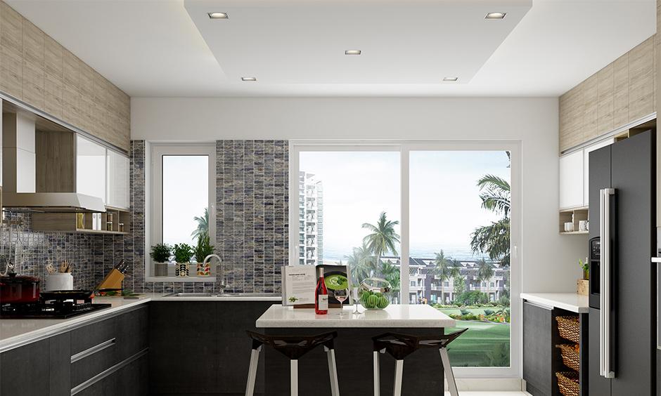 Drop style kitchen POP design with inset lights for a minimal look