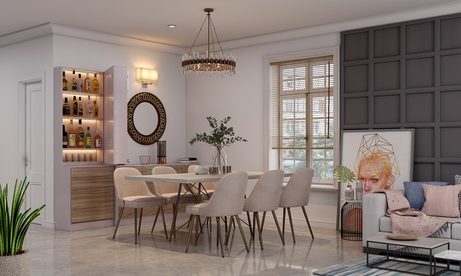 Simple dining room design with elegant decor for a majestic ambience