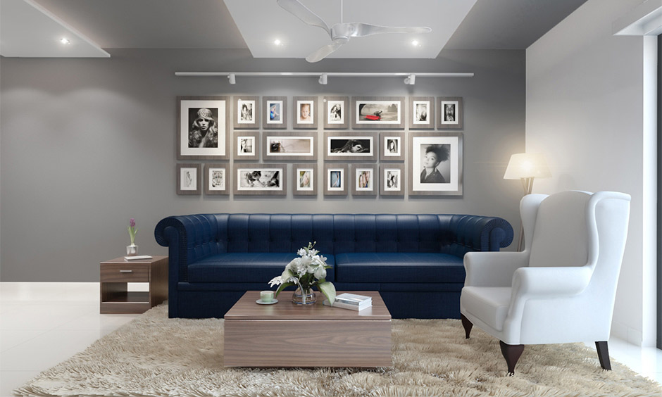 Grey and dark blue living room for a chic and minimalistic look
