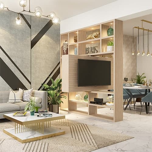 Innovative interior designers in Vadodara designed a swivel TV unit