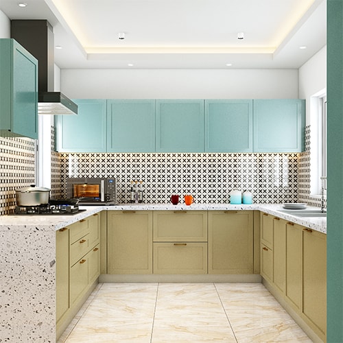 Interior designers in Gurgaon  Haryana designed a u-shaped modular kitchen