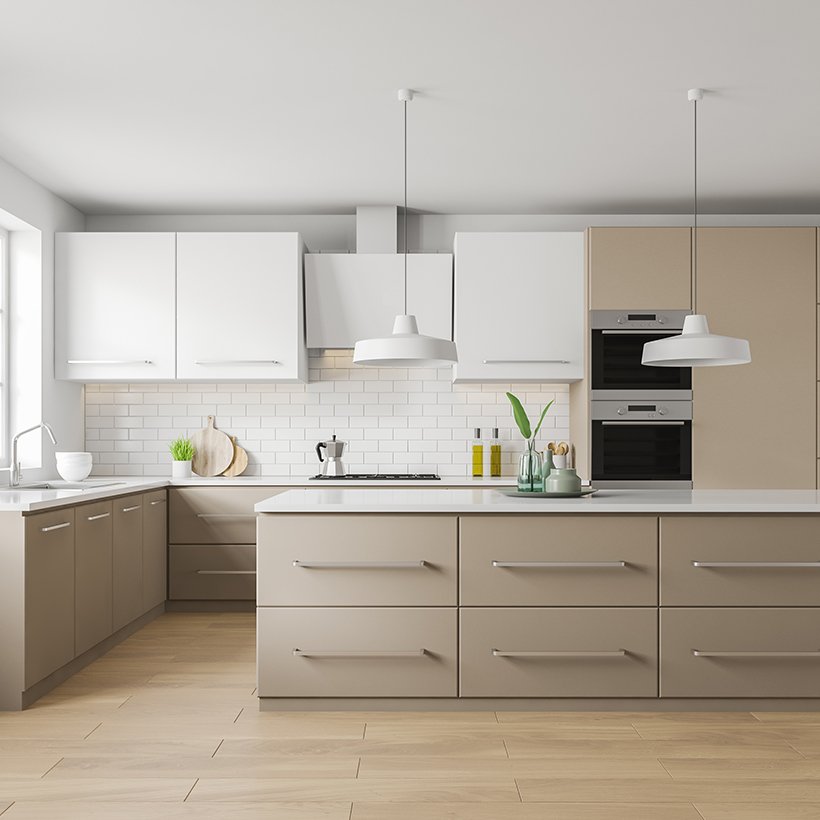 Kitchen Cabinets online with a pastel look of elegant white colour cabinets in ready made kitchen cabinets