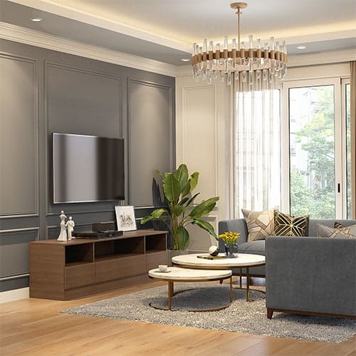 Luxury interior designers in Vadodara designed a living room with low lying tv unit