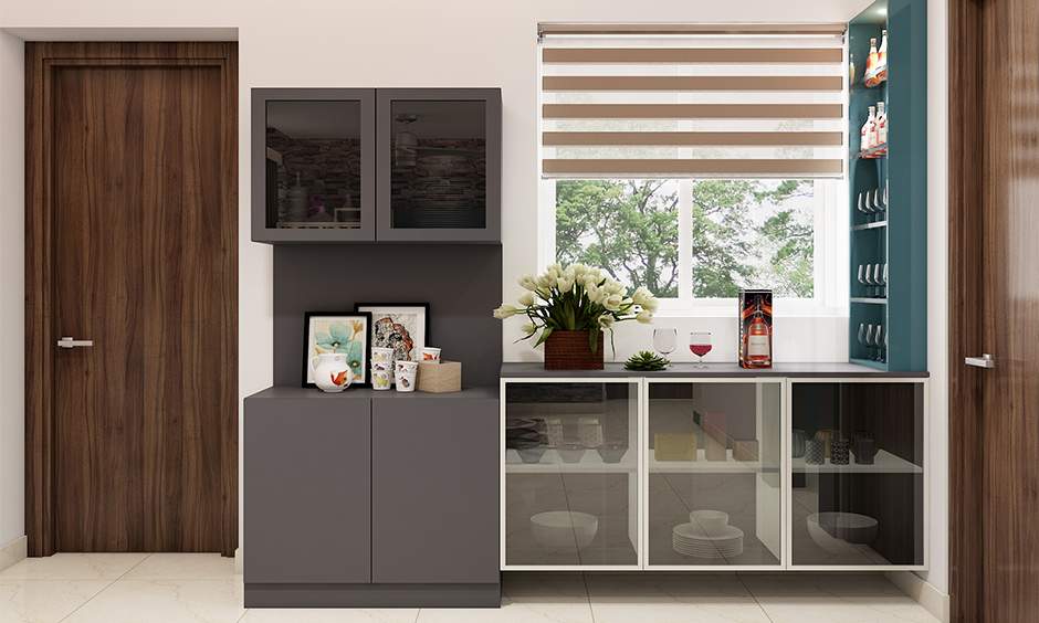 Matte finish black glass crockery unit for a modern look