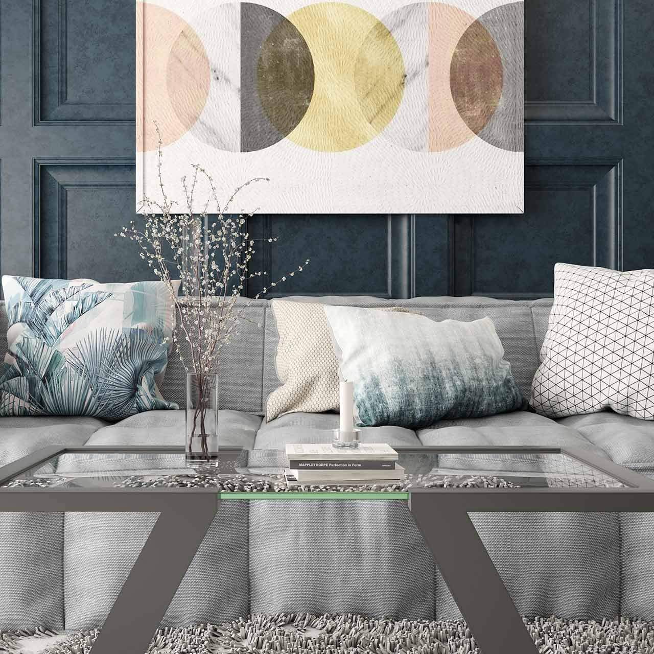 Living room interior which has pretty patterned pillows for perfect Panache