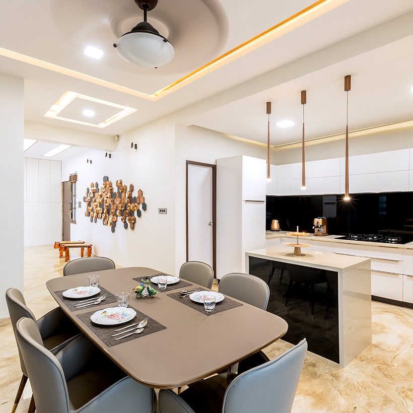 Small kitchen island featured separating the kitchen from the dining space