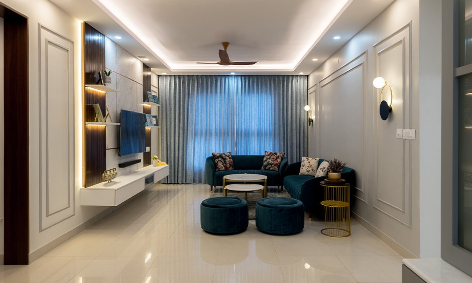 Small living room interior having a perfect blend of artificial and natural light