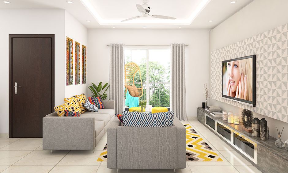 Eco-friendly living room interior design which maximises space and sustainability