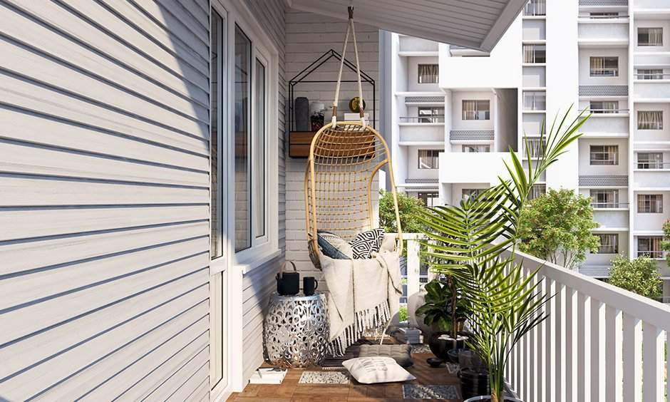 Small balcony design having a hammock or swing to add a fun element