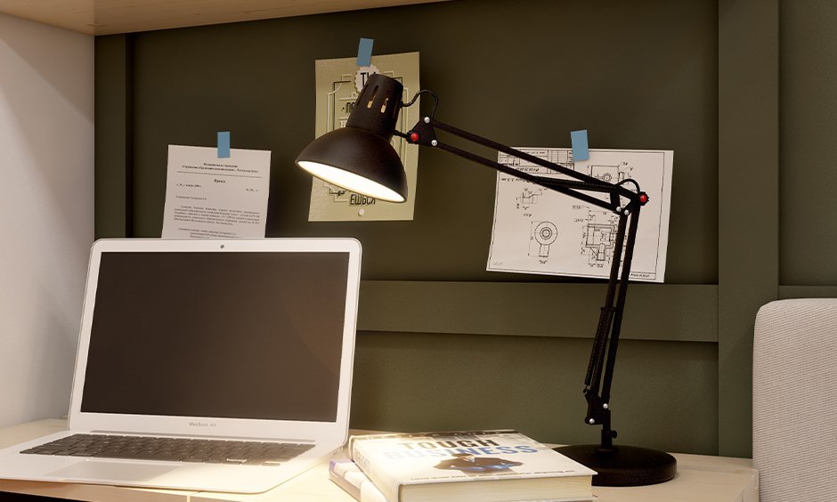 Task lighting for bedroom study and work deck