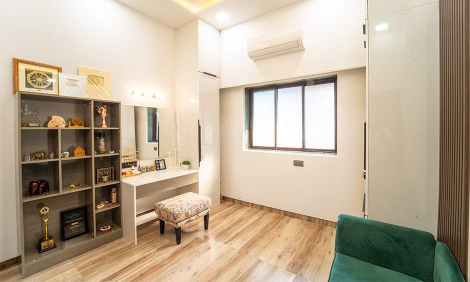 Tejasswi Prakash's home vanity room features glam wall design and sleek storage for stylish beauty sessions.