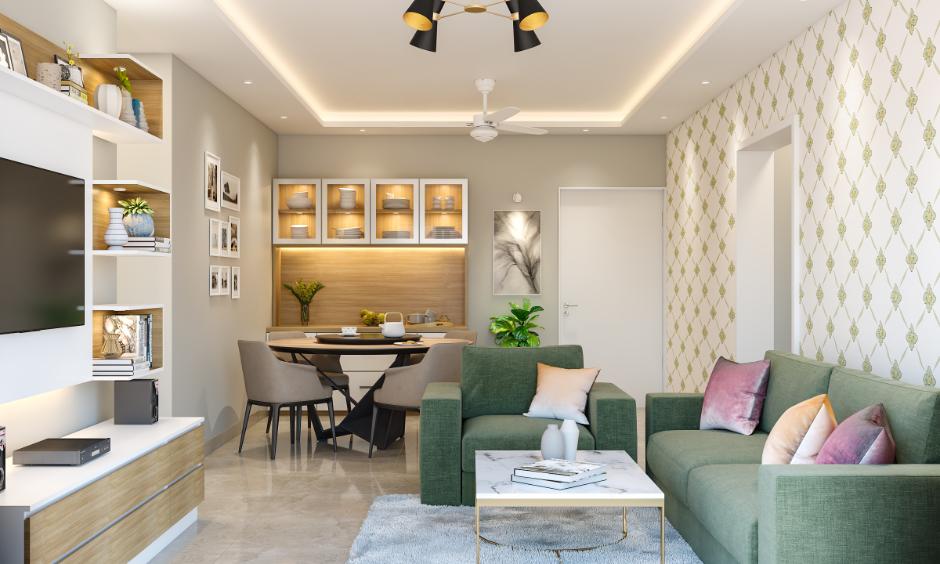 False ceiling with perimeter LED strips and soft lighting effect