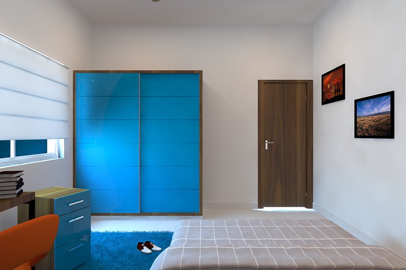 Wardrobe design laminate which blends well with the neutral tones of the room