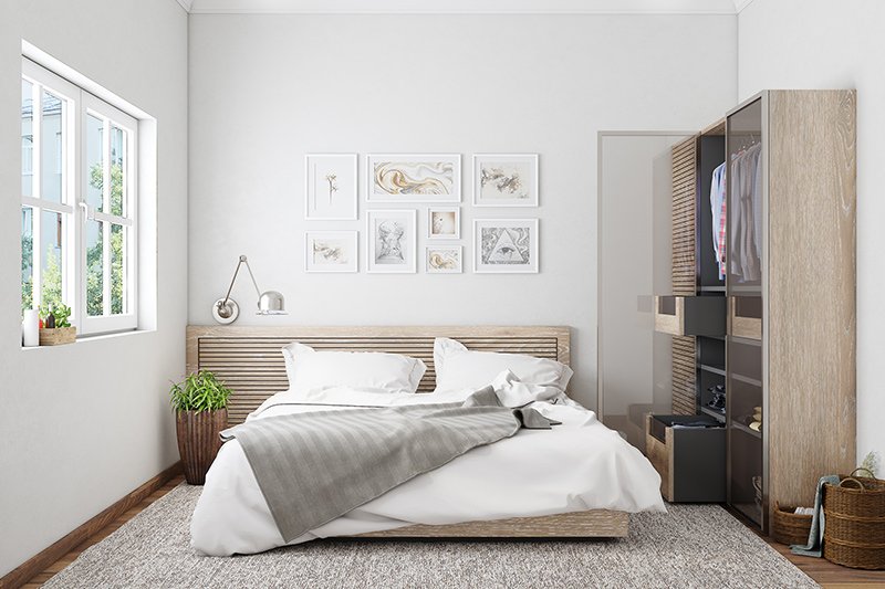 Wooden bedroom furniture designed in minimal with wooden wardrobe