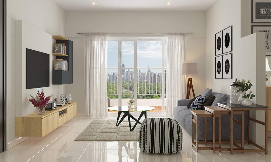 Elegant wooden sliding door enhancing modern living room space